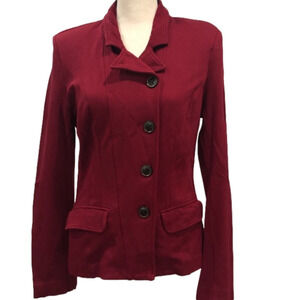 Cabi Style #3175 Rhubarb Red Outing Asymmetrical Button Front Blazer Size 6
